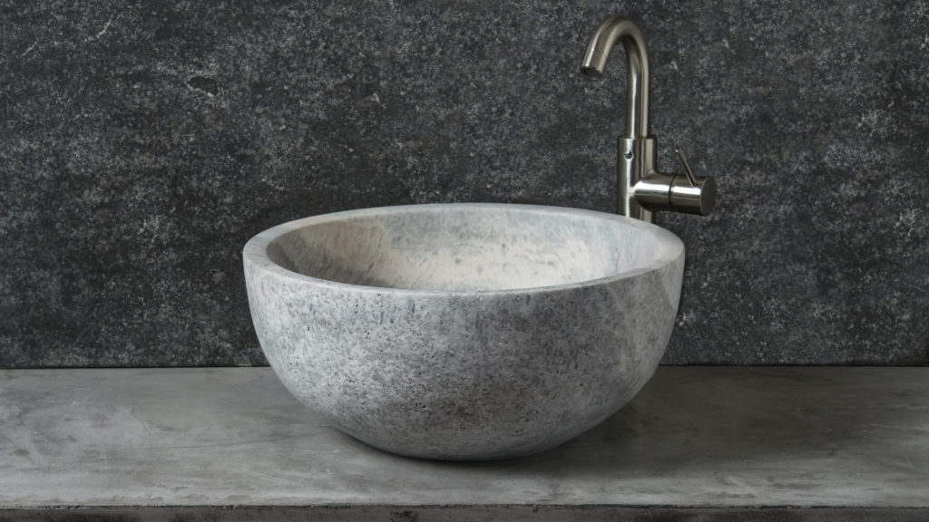Round grey travertine washbasin “Fiano Ice”