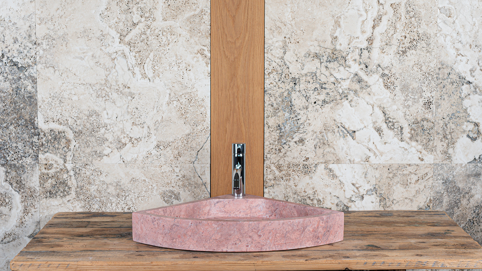 Pink Travertine corner washbasin “Corner”