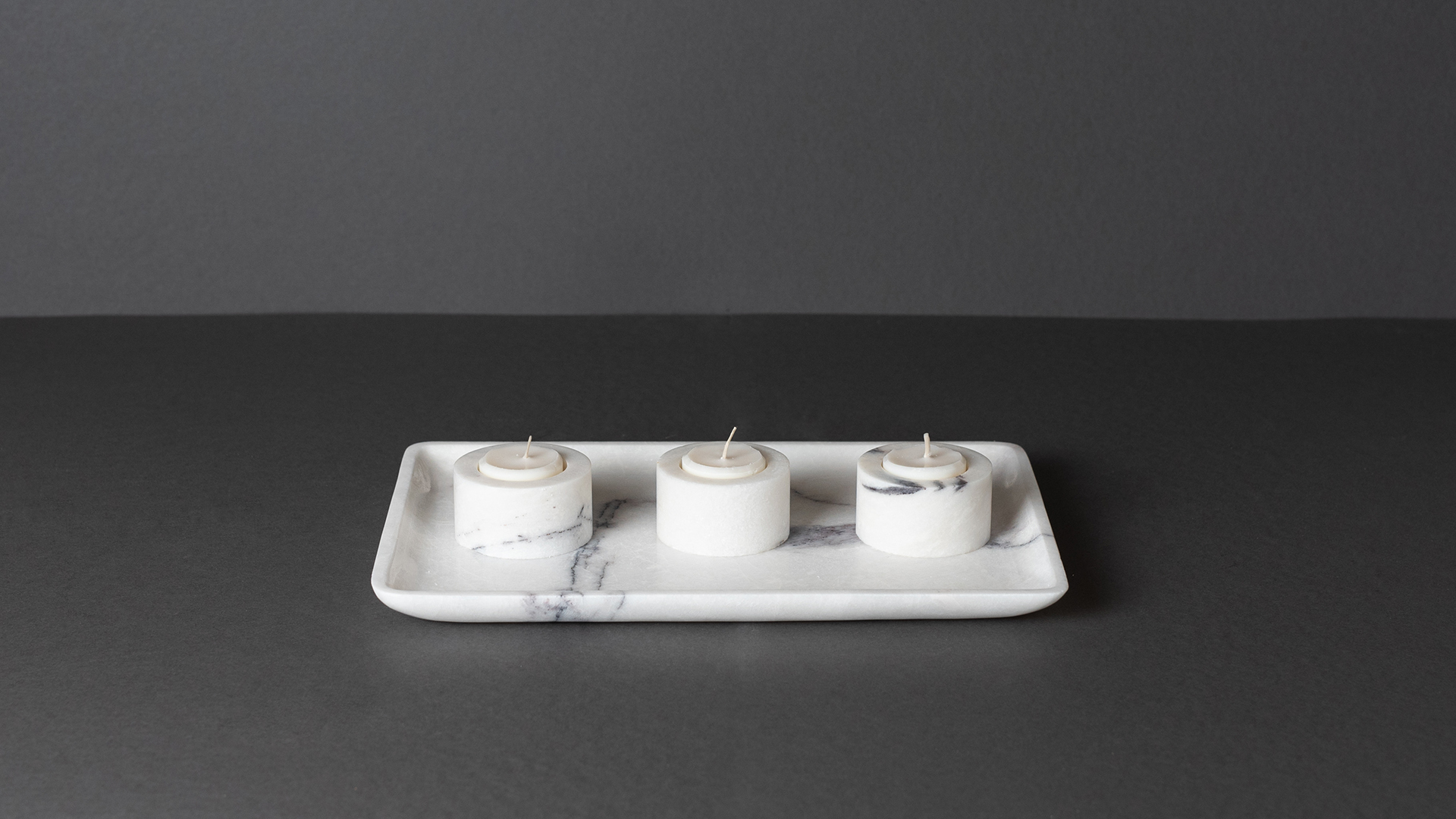 Set Vassoio e Porta candele - PDR130 Marmo Lilac - Pietre di Rapolano