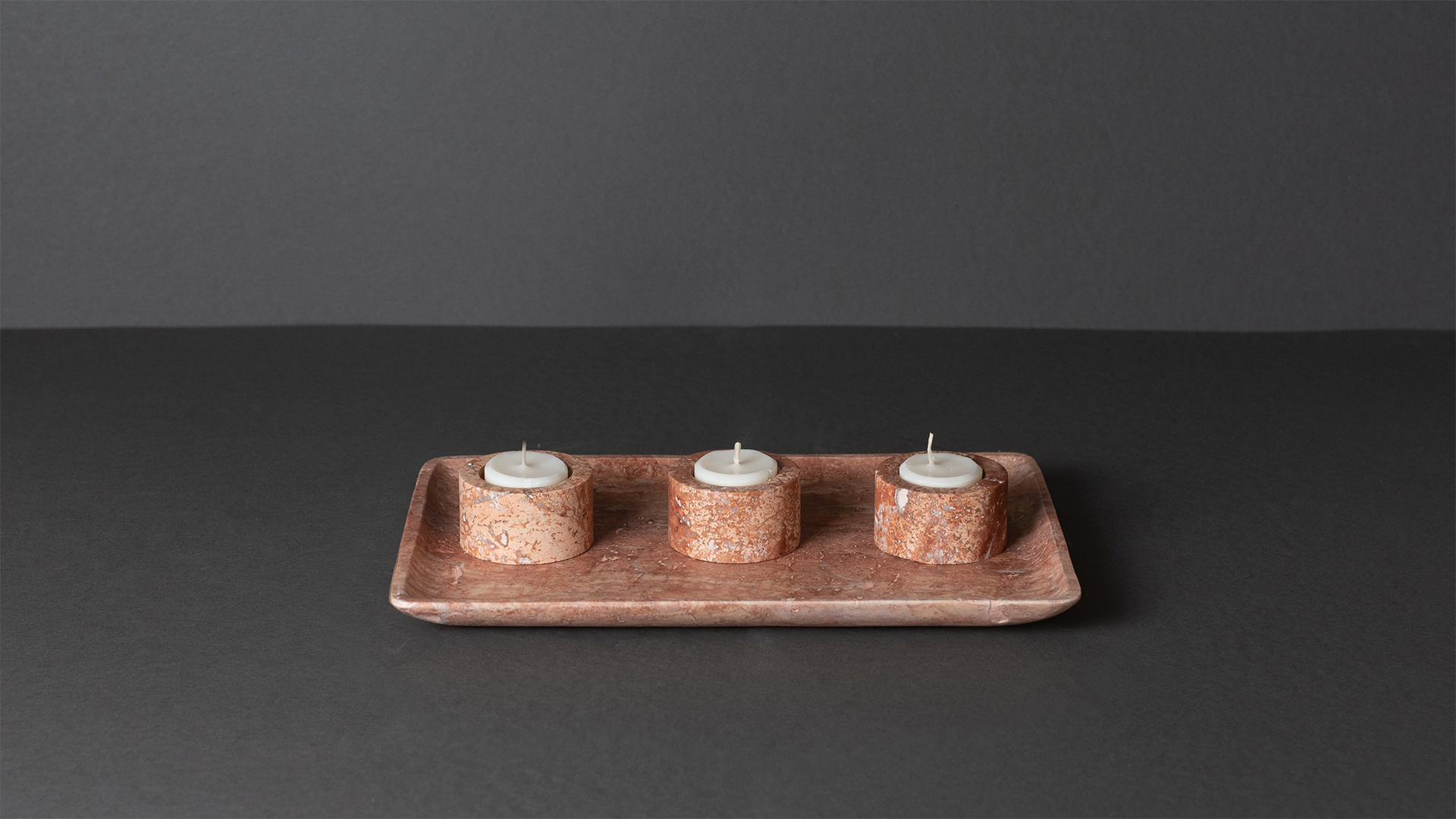 Tablett und Kerzenhalter set – PDR079 Rosa Travertin