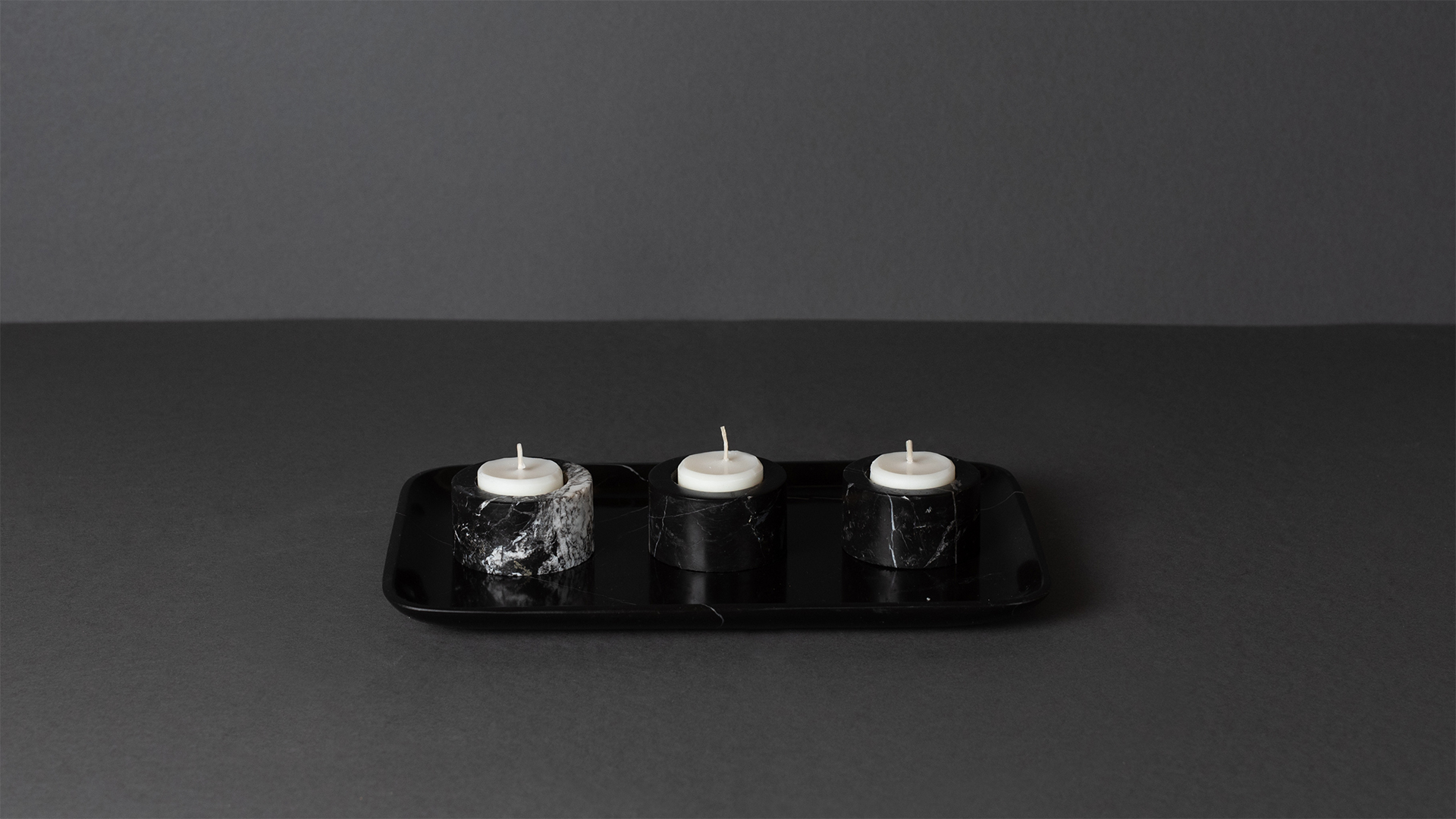 Tablett und Kerzenhalter set – Nero Marquina TR Marmor – PDR136